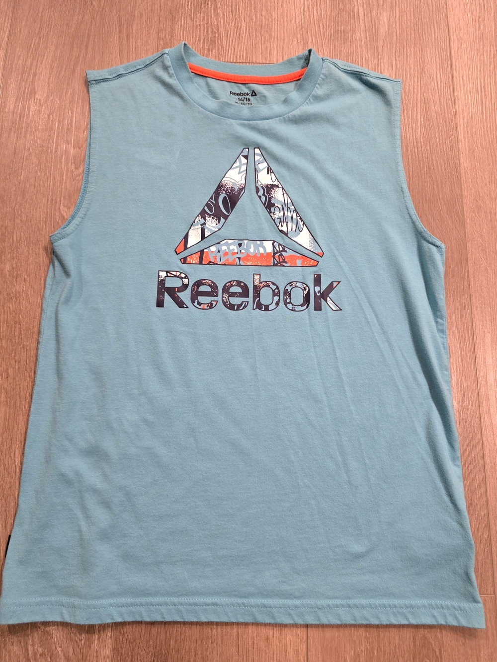 Reebok Boys XL 14/16 Blue Sleeveless Graphic Logo Muscle Tank Top